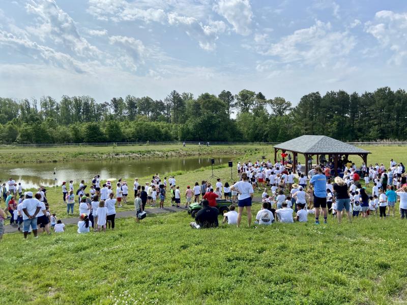 Hundreds of students, teachers and families gathered May 20 for the first Sussex Consortium pond walk at the new school. ELLEN DRISCOLL PHOTOS